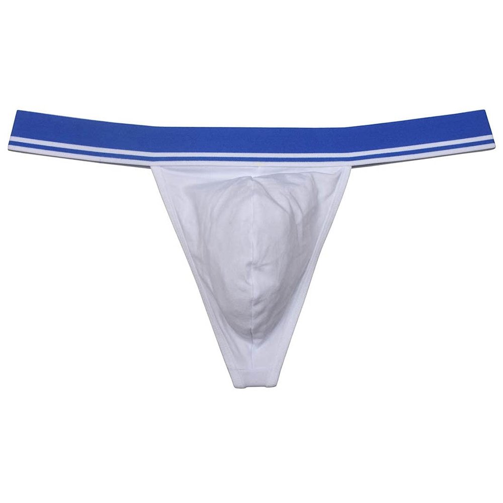 JAXFSTK Men's Stretch Cotton Bikini Thong Underwear Wide Waistband T-Back Soft String Tangas Bulge Pouch White M