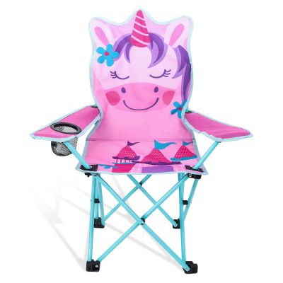 KABOER Kids Outdoor Folding Lawn and Camping Chair with Cup Holder and Carrying Bag, Children's Camping Chairs for Outdoor Beach Travel (Pink Unicorn)