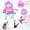KABOER Kids Outdoor Folding Lawn and Camping Chair with Cup Holder and Carrying Bag, Children's Camping Chairs for Outdoor Beach Travel (Pink Unicorn) view 3