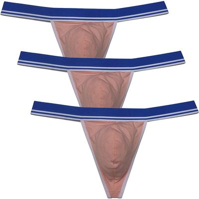 JAXFSTK Men's Stretch Cotton Bikini Thong Underwear Wide Waistband T-Back Soft String Tangas Bulge Pouch 3-Pack(Light Pink) M