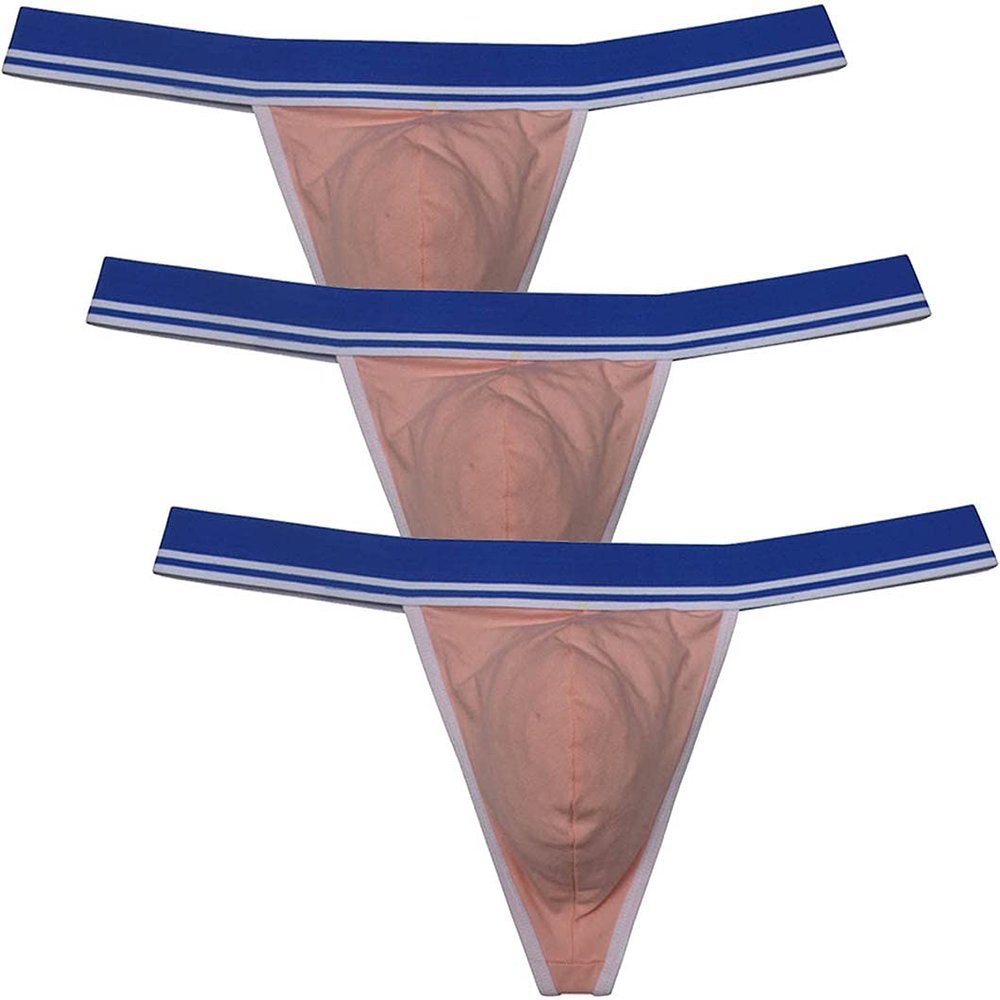 JAXFSTK Men's Stretch Cotton Bikini Thong Underwear Wide Waistband T-Back Soft String Tangas Bulge Pouch 3-Pack(Light Pink) M