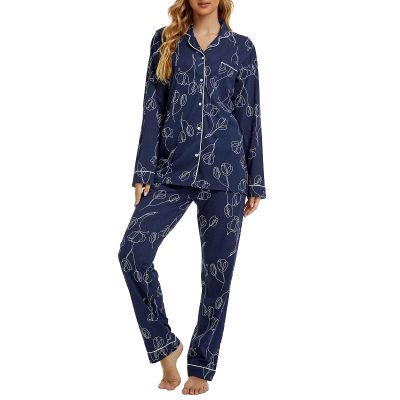 Tugege Pajamas Set Long Sleeve Sleepwear Womens Button Down Nightwear Pj Sets