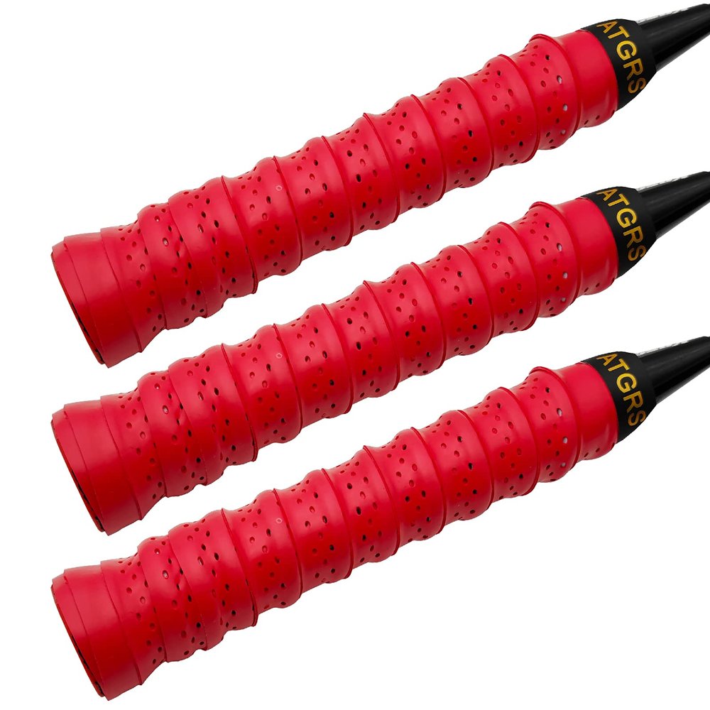 ATGRS Tennis Grip Tacky Tennis Racket Grip Tape Absorbent Anti-Slip Tennis Overgrip for Tennis Badminton Pickleball Racquet Handle Grip with Damping Ridges Overgrips (Red)
