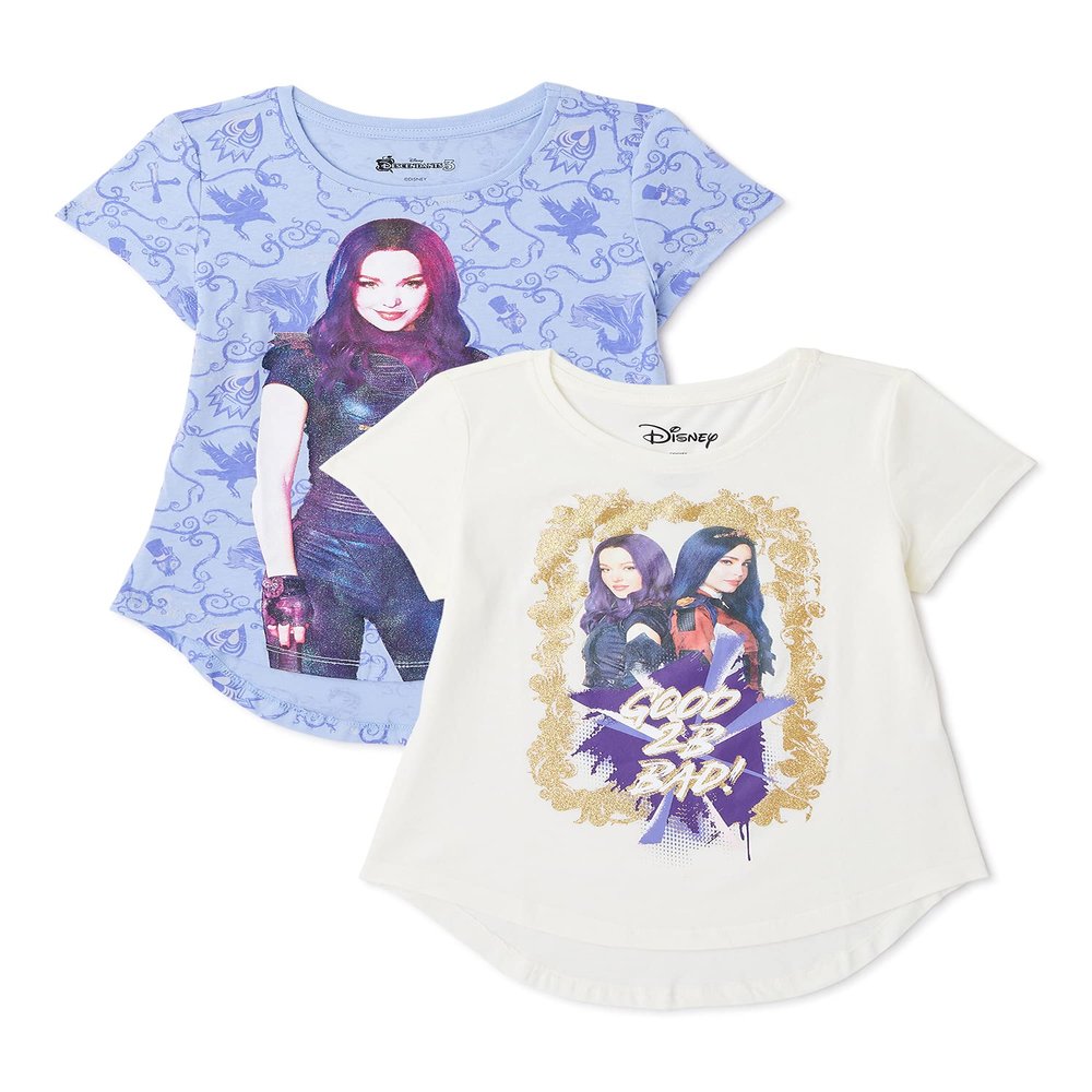 Disney Girls Descendants Movie Mal & Evie 2-Pack Bundle Set T-Shirt, Purple/White, 4-5 US