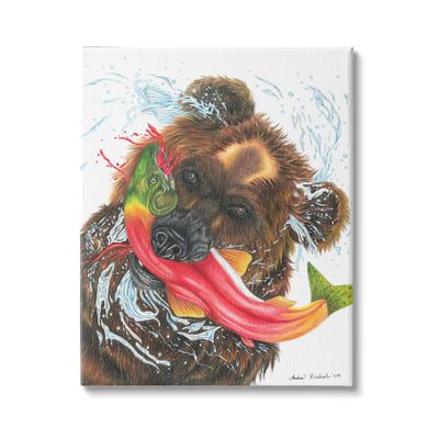 Stupell Industries Brown Bear Hunting River Fish Forest Animal Kingdom