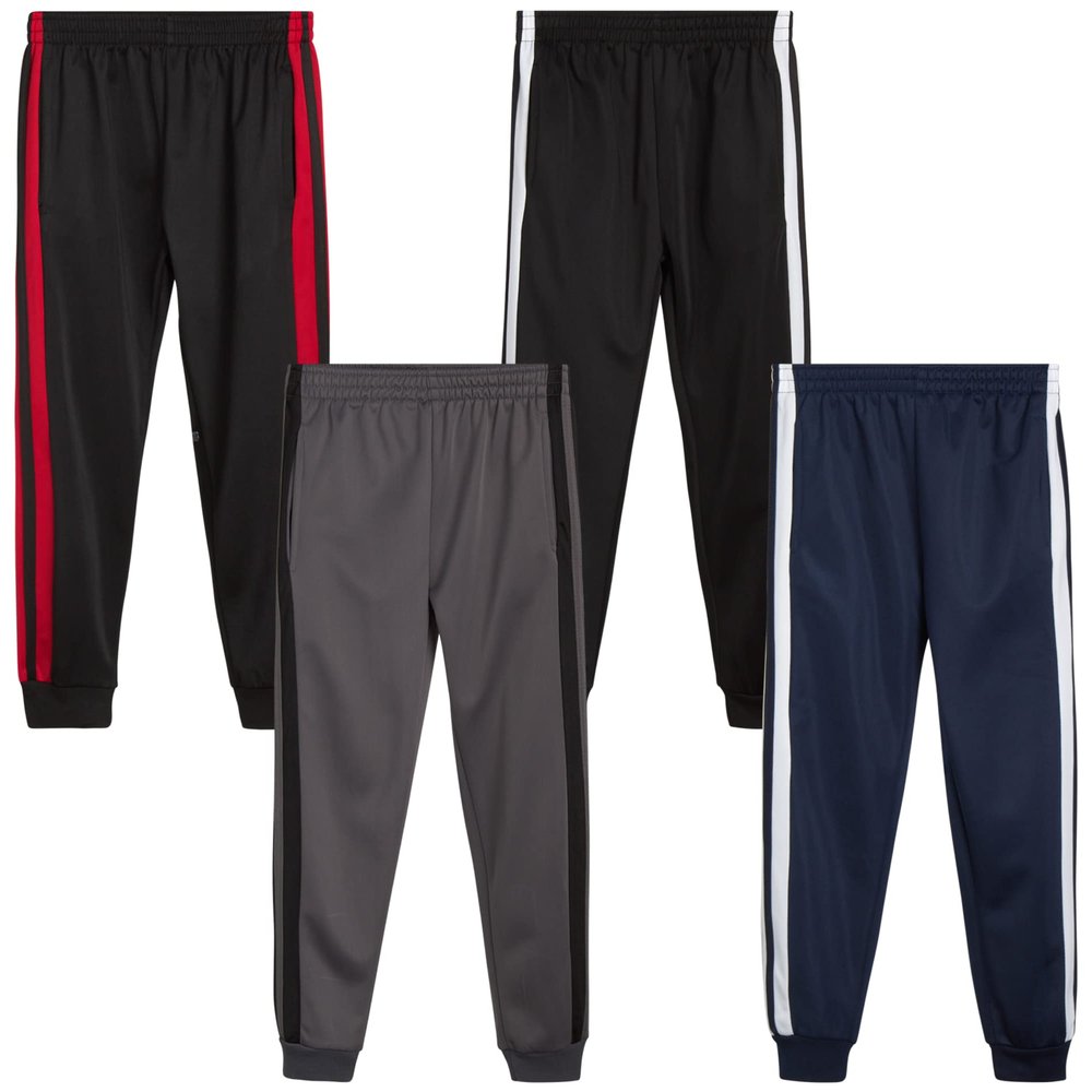 Quad Seven Boys Sweatpants - 4 Pack Active Tricot Boys Joggers for Kids - Performance Athletic Pants with Pockets (4-18), Size 16-18, Navy/Black/Charcoal/Black Stripes