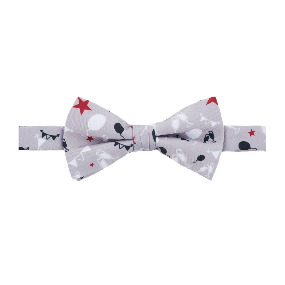 Jacob Alexander Men's Balloons Star Champagne Toast Decor Celebration Congratulations Pre-Tied Banded Bow Tie - Gray