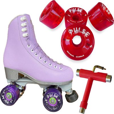 Atom Skates Jackson Finesse Roller Skates/Viper Nylon Plate/Size: Women's Adult 6 Color: Lilac Bundled with Red Pulse Wheels and Tool