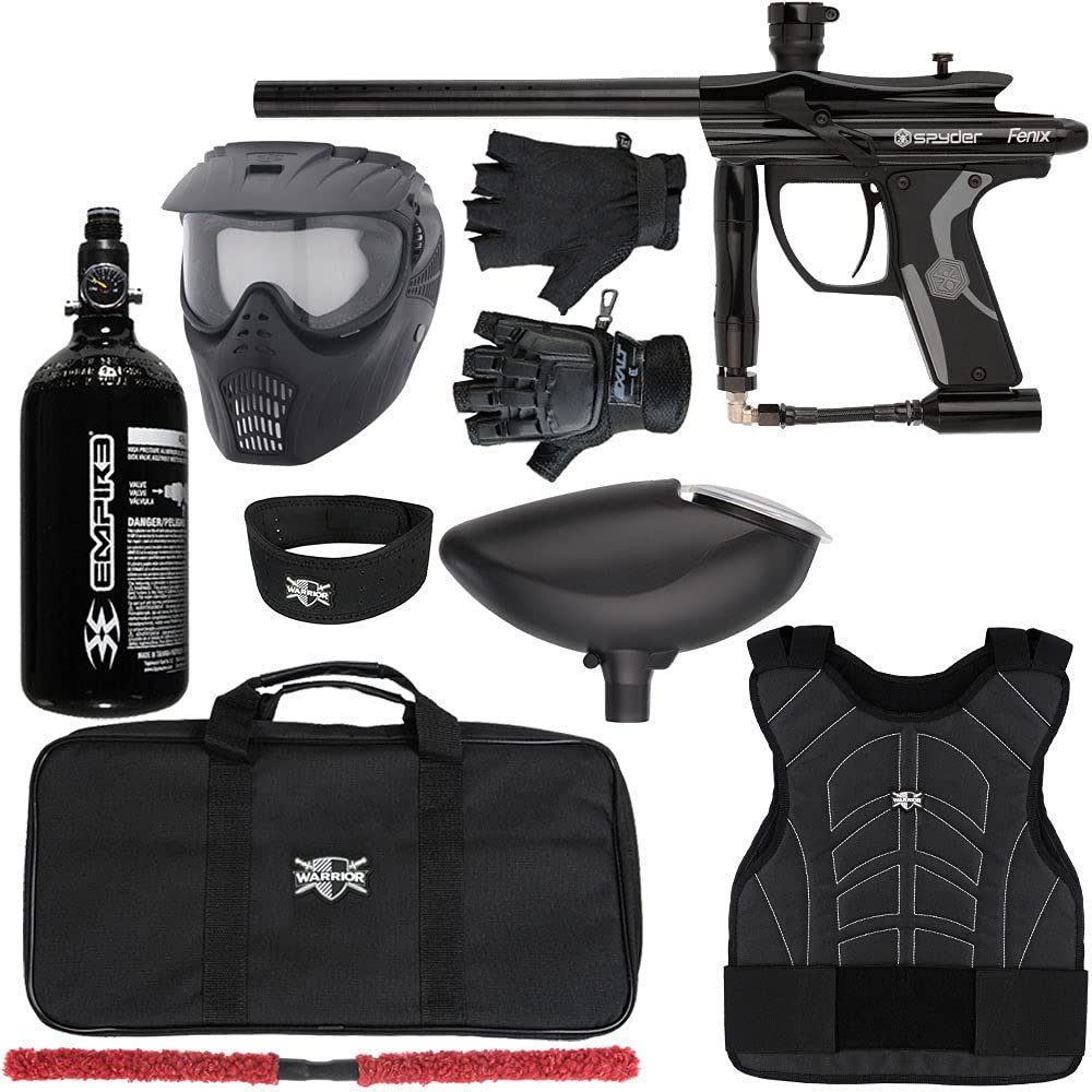 Action Village Kingman Spyder Fenix Level 1 Protector Paintball Gun Package Kit (Gloss Black, Glove Size: Small/Medium)