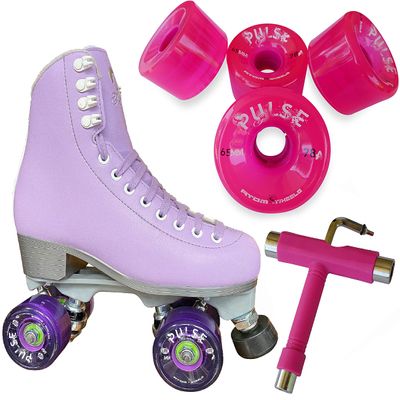 Atom Skates Jackson Finesse Roller Skates/Viper Nylon Plate/Size: Women's Adult 6 Color: Lilac Bundled with Pink Pulse Wheels and Tool
