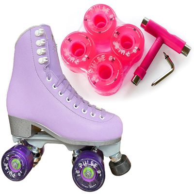 Atom Skates Jackson Finesse Roller Skates/Viper Nylon Plate/Size: Women's Adult 9 Color: Lilac Bundled with Pink Pulse Lite Wheels and Tool