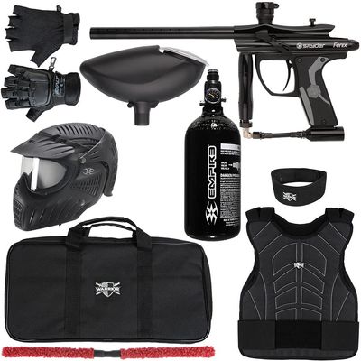 Kingman Spyder Fenix Level 2 Protector Paintball Gun Package Kit (Gloss Black, Glove Size: Small/Medium)