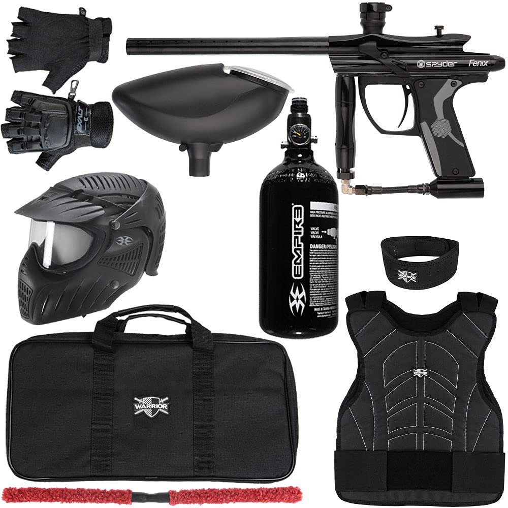 Kingman Spyder Fenix Level 2 Protector Paintball Gun Package Kit (Gloss Black, Glove Size: Small/Medium)