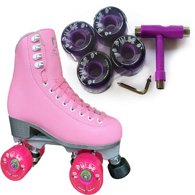 Atom Skates Jackson Finesse Roller Skates/Viper Nylon Plate/Size: Women's Adult 8 Color: Pink Bundled with Purple Pulse Lite Wheels and Tool