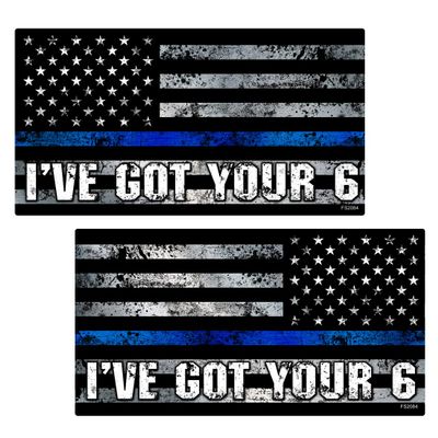 Thin Blue Line I've GOT Your 6 Flag Mirrored Stickers 2 Pack