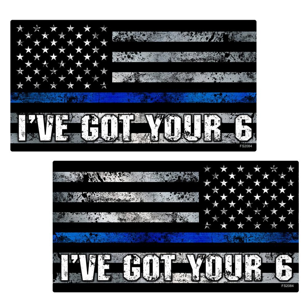 Thin Blue Line I've GOT Your 6 Flag Mirrored Stickers 2 Pack