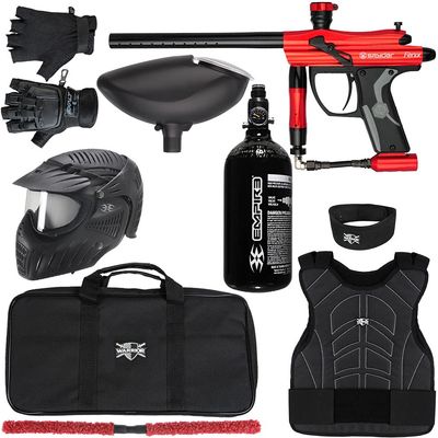Action Village Kingman Spyder Fenix Level 2 Protector Paintball Gun Package Kit (Gloss Red, Glove Size: Small/Medium)