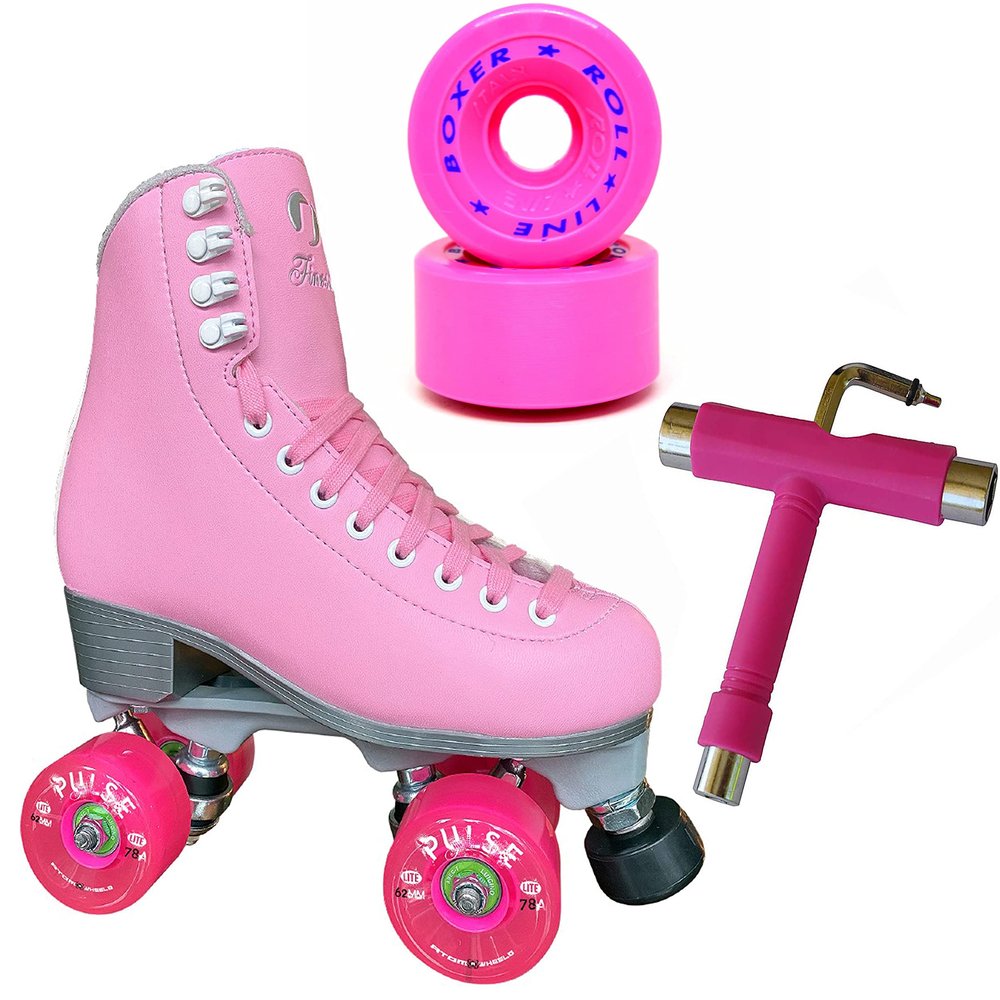 Atom Skates Jackson Finesse Roller Skates/Viper Nylon Plate/Size: Women's Adult 9 Color: Pink Bundled with Artistic Roll-Line Boxer Wheels and Tool