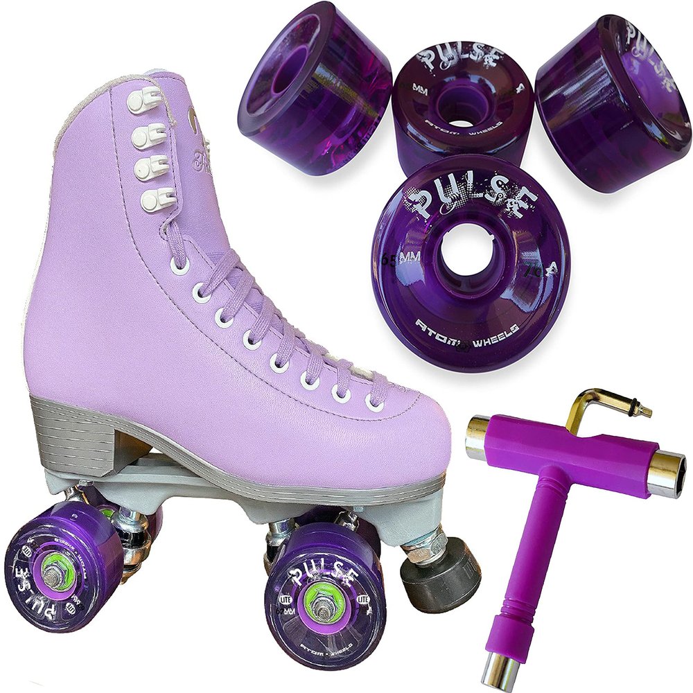 Atom Skates Jackson Finesse Roller Skates/Viper Nylon Plate/Size: Women's Adult 8 Color: Lilac Bundled with Purple Pulse Wheels and Tool