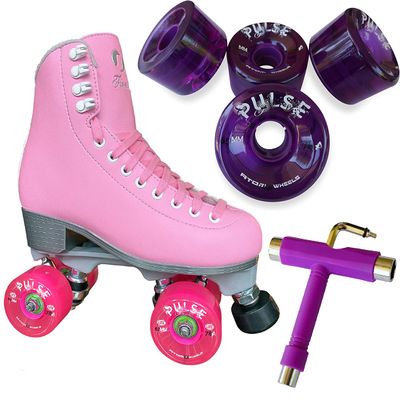 Atom Skates Jackson Finesse Roller Skates/Viper Nylon Plate/Size: Women's Adult 6 Color: Pink Bundled with Purple Pulse Wheels and Tool