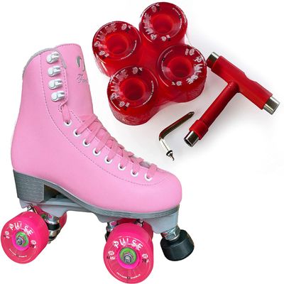 Atom Skates Jackson Finesse Roller Skates/Viper Nylon Plate/Size: Women's Adult 7 Color: Pink Bundled with Red Pulse Lite Wheels and Tool