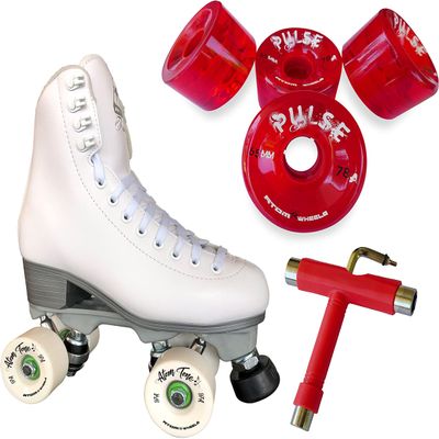 Atom Skates Jackson Finesse Roller Skates/Viper Nylon Plate/Size: Women's Adult 4 Color: White Bundled with Red Pulse Wheels and Tool