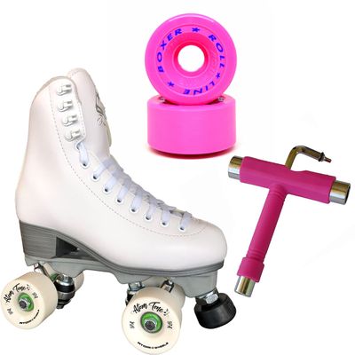 Atom Skates Jackson Finesse Roller Skates/Viper Nylon Plate/Size: Women's Adult 9 Color: White Bundled with Artistic Roll-Line Boxer Wheels and Tool
