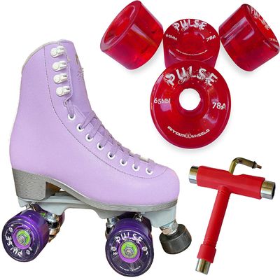 Atom Skates Jackson Finesse Roller Skates/Viper Nylon Plate/Size: Women's Adult 7 Color: Lilac Bundled with Red Pulse Glitter Wheels and Tool