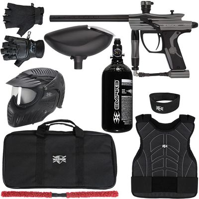 Action Village Kingman Spyder Fenix Level 2 Protector Paintball Gun Package Kit (Gloss Gun Metal Grey, Glove Size: Small/Medium)