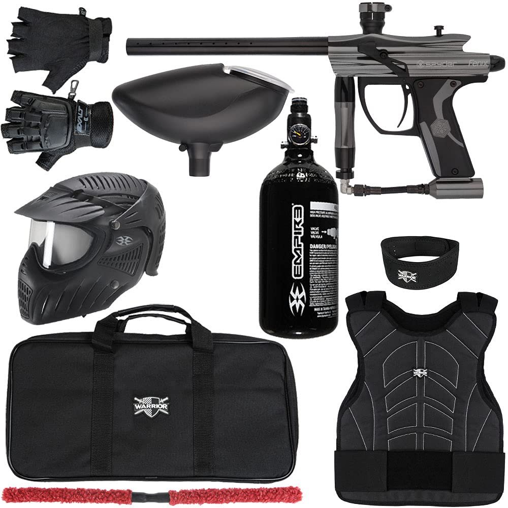 Action Village Kingman Spyder Fenix Level 2 Protector Paintball Gun Package Kit (Gloss Gun Metal Grey, Glove Size: Small/Medium)