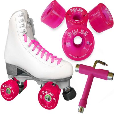 Atom Skates Jackson Finesse Roller Skates/Viper Nylon Plate/Size: Women's Adult 4 Color: White Boot/Pink Laces, Pink Pulse Wheels and Tool