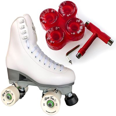 Atom Skates Jackson Finesse Roller Skates/Viper Nylon Plate/Size: Women's Adult 6 Color: White Bundled with Red Pulse Lite Wheels and Tool