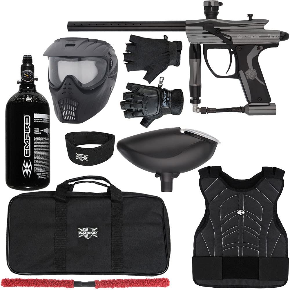 Kingman Spyder Fenix Level 1 Protector Paintball Gun Package Kit (Gloss Gun Metal Grey, Glove Size: Small/Medium)