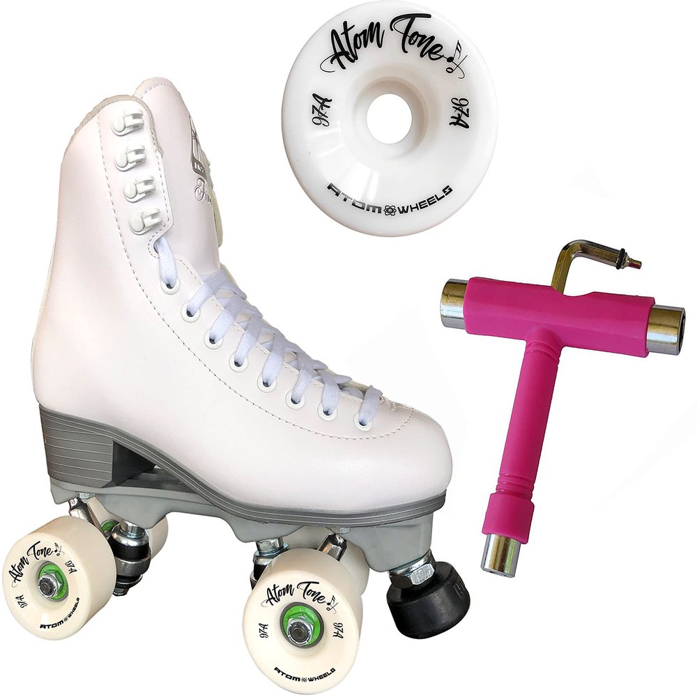 Atom Skates Jackson Finesse Roller Skates/Viper Nylon Plate/Size: Women's Adult 6 Color: White Bundled with Artistic Tone Wheels and Tool