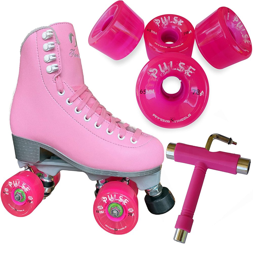Atom Skates Jackson Finesse Roller Skates/Viper Nylon Plate/Size: Women's Adult 4 Color: Pink Bundled with Pink Pulse Wheels and Tool
