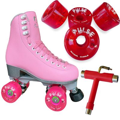 Atom Skates Jackson Finesse Roller Skates/Viper Nylon Plate/Size: Women's Adult 8 Color: Pink Bundled with Red Pulse Wheels and Tool