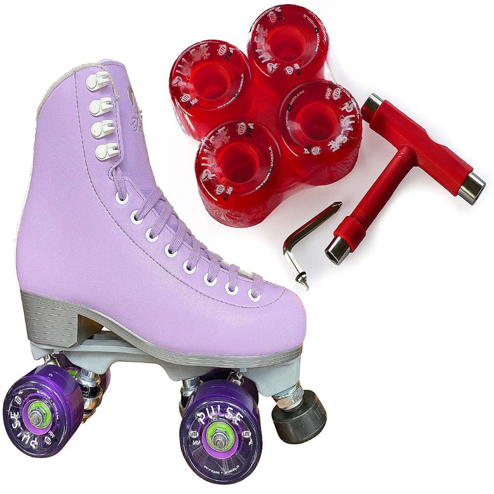 Atom Skates Jackson Finesse Roller Skates/Viper Nylon Plate/Size: Women's Adult 9 Color: Lilac Bundled with Red Pulse Lite Wheels and Tool