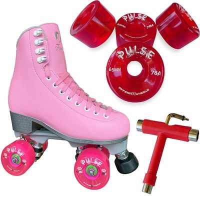 Atom Skates Jackson Finesse Roller Skates/Viper Nylon Plate/Size: Women's Adult 5 Color: Pink Bundled with Red Pulse Glitter Wheels and Tool