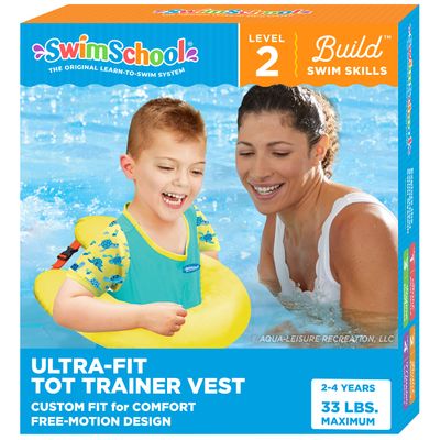 SwimSchool Ultra Swim Trainer  Heavy Duty Toddler Swim Vest Floatie  Comfortable Sweater-Fit Design with Adjustable Safety Seat  Seafoam Blue Lemon