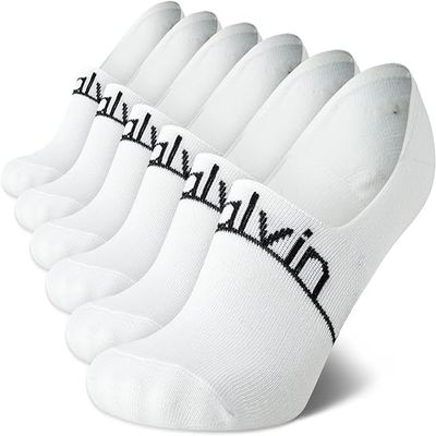 Calvin Klein Womens No Show Socks - 6 Pack Non Slip Heel Lightweight Cotton Blend Invisible Liner Socks for Women, Size 4-10, Classic White