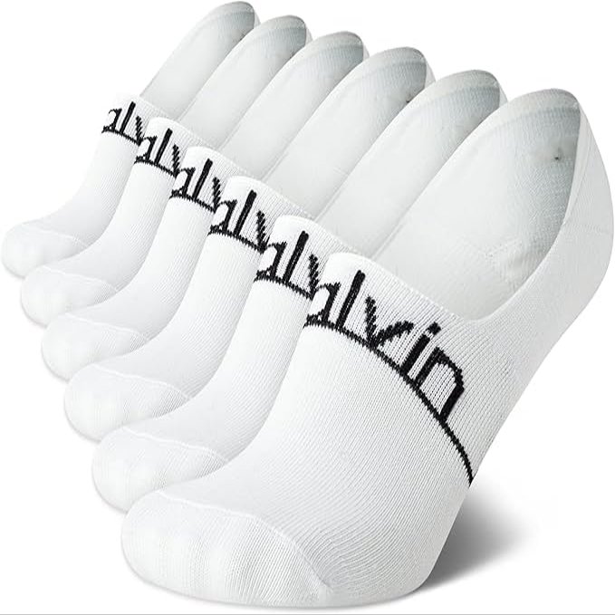 Calvin Klein Womens No Show Socks - 6 Pack Non Slip Heel Lightweight Cotton Blend Invisible Liner Socks for Women, Size 4-10, Classic White