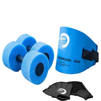 New Aqua 6-Piece Water Fitness Set  Exercise Equipment for Water Aerobics and Other Pool Exercise  Includes Aquatic Swim Belt, Resistance Gloves, and Dumbbells