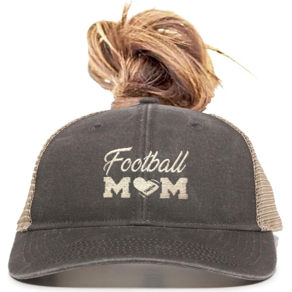 Go All Out One Size Black/Tea Ponytail Football Mom Ponytail Mesh Back Cap