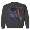 0408. Aesthetic Japanese City Vaporwave Art Cyberpunk Retro Street wear Men's Crewneck Sweatshirt (Characol Large) Charcoal view 1
