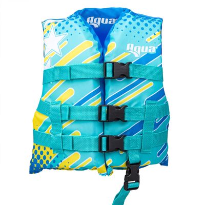 Oceans 7 US Coast Guard-Approved, Type III Kids Life Jacket Personal Flotation Device with Comfortable Flex-Form-Fit Open-Sided Design Seafoam Blue Lemon