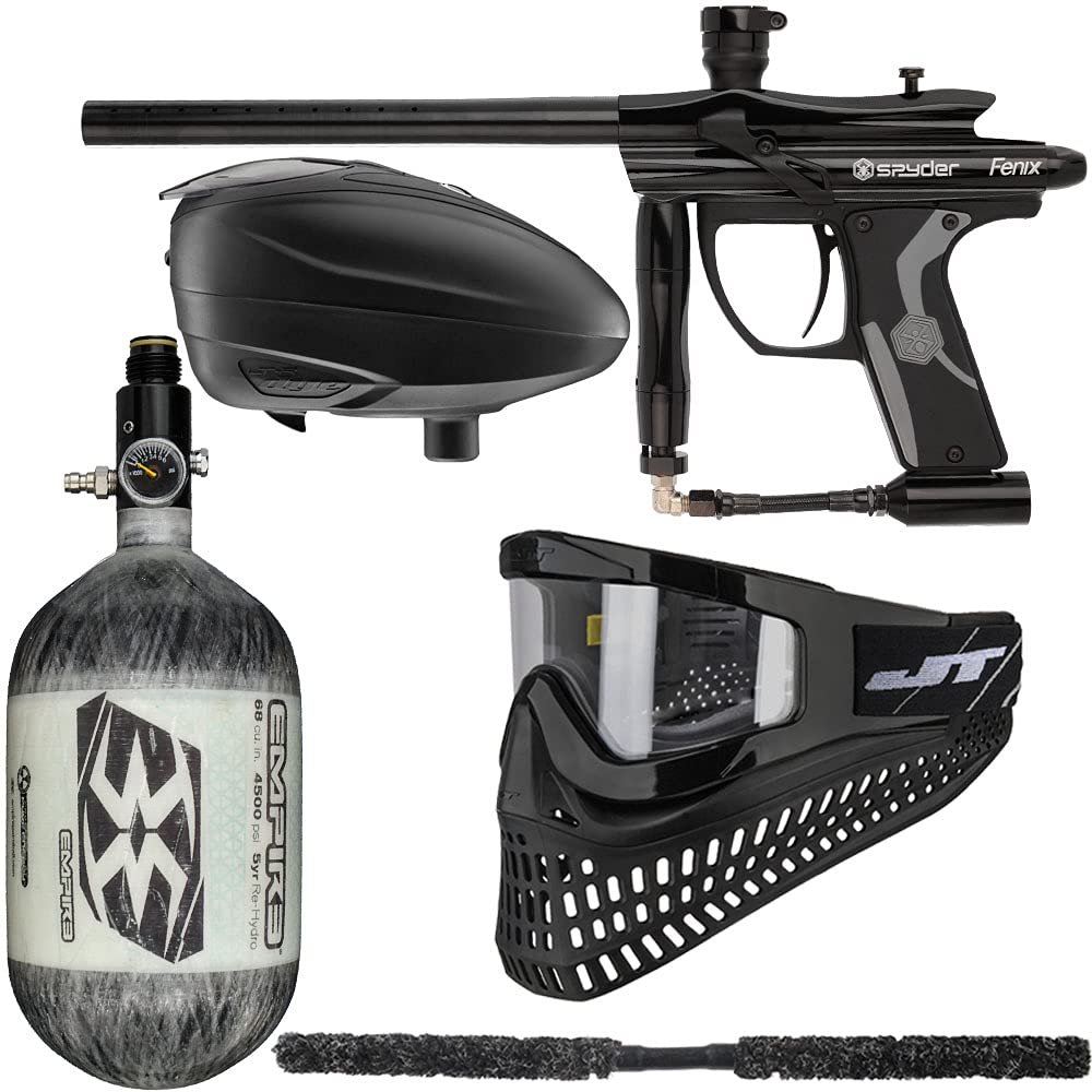 Action Village Kingman Spyder Fenix Ultimate Paintball Gun Package Kit (Gloss Black, Tank Size: 68/4500)