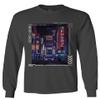0408. Aesthetic Japanese City Vaporwave Art Cyberpunk Retro Street wear Men's Long Sleeve t Shirt (Characol, Small) Charcoal view 1