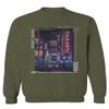 0408. Aesthetic Japanese City Vaporwave Art Cyberpunk Retro Street wear Men's Crewneck Sweatshirt (Olive Large) view 1