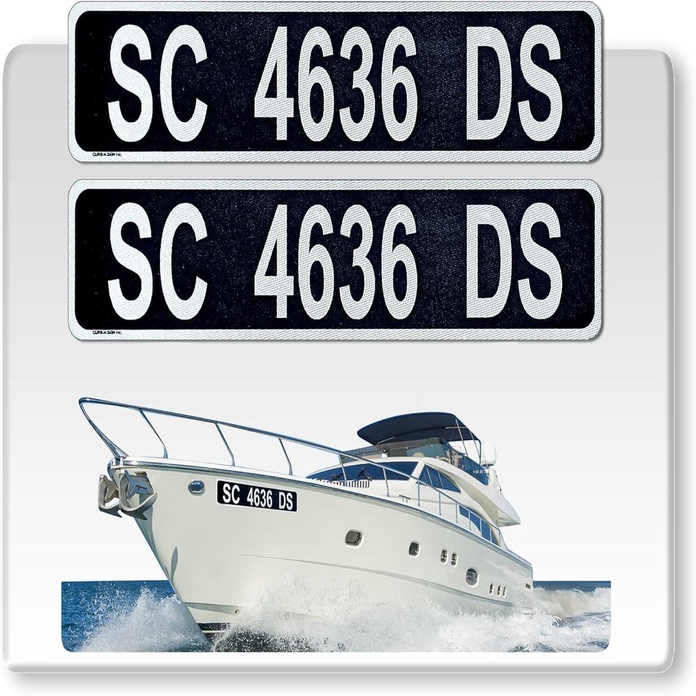 Curb-N-Sign Super Reflective BowBrite Custom Boat Registration Numbers and Letters, Pack of 1 (2pcs) Custom Boat Lettering, Highly Reflective Vinyl Decal Boat Decal Stickers (Black)