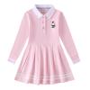 AOOF Girls' Uniform Cotton Long-Sleeved A-line Dress Children's School Polo Lapel Dark Blue School Uniform 3-12 Years Old 140 Pink, 8 Years view 1